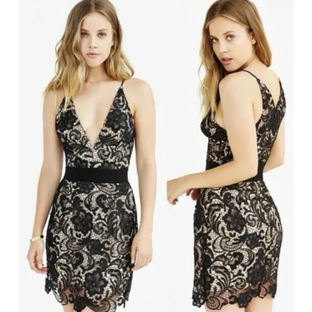 Dress the Population Black and Cream Lace Mini Dress